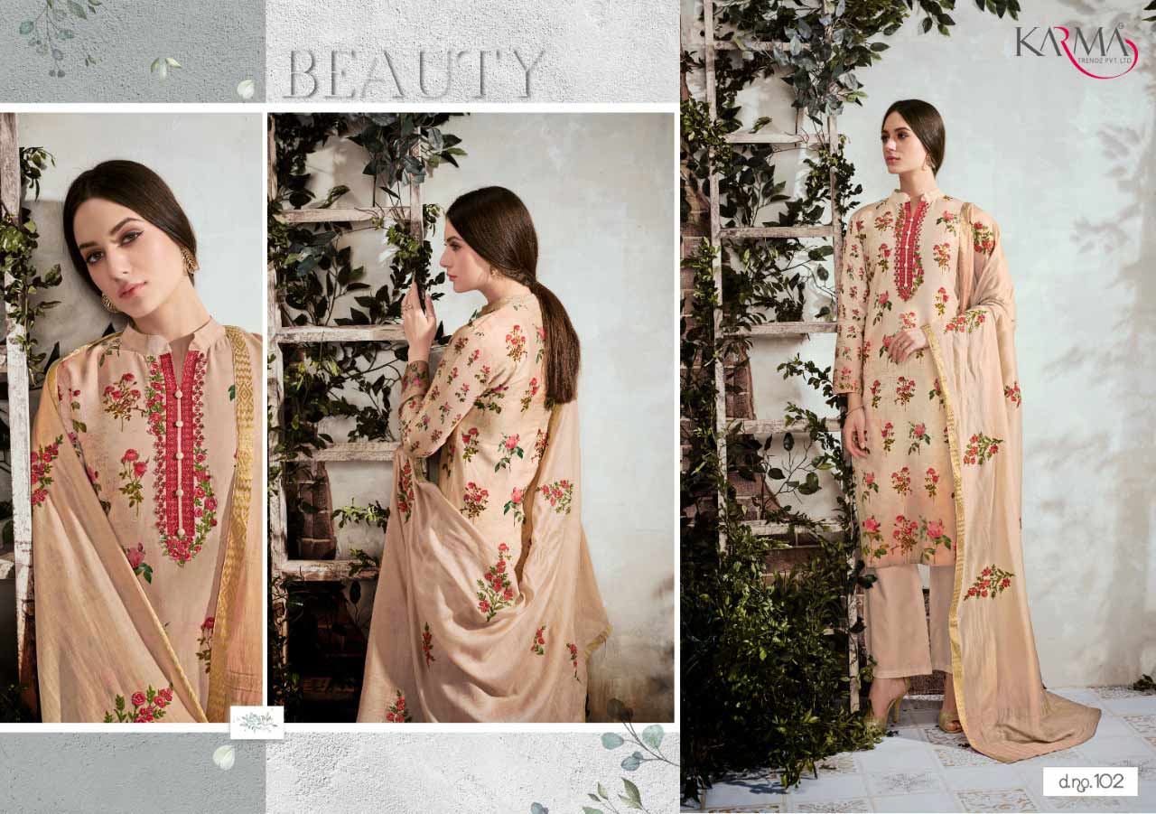 Karma Zebaish Vol 1 Cotton Satin With Embroidery Suit Karma Zebaish Vol 1 Cotton Satin With Embroidery Suit